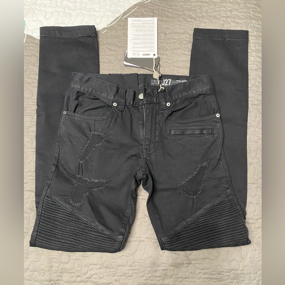 Men’s  Armani Exchange SKINNY BIKER STRETCH COTTON DENIM JEANS, size 28, black